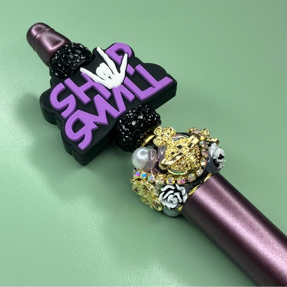 Shop Small Purple Letters, Skeleton Hand & Galactic Charm Handmade Beaded Pen - Picture 3 of 6
